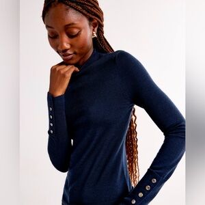 Abercrombie & Fitch Merino Wool Button Sleeve Mockneck Top - Dark Indigo (XXS)